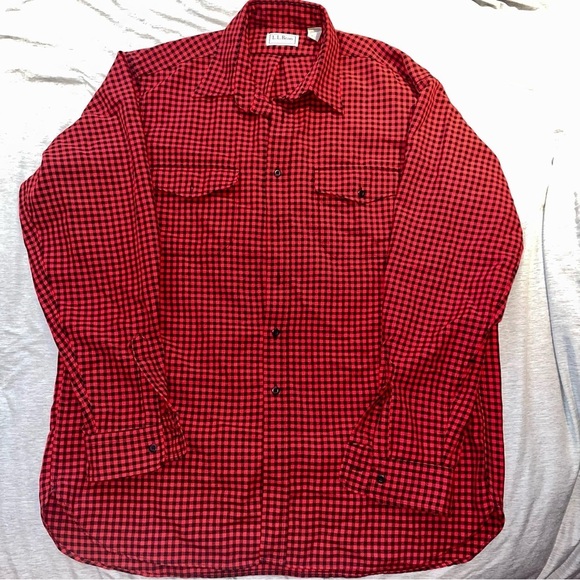 Ll bean  lightweight flannel red/black checkered button down shirt sz xl-tall​ - Picture 1 of 3